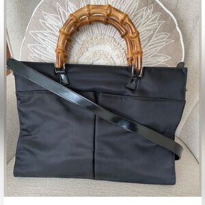 GUCCI Bamboo Authentic Black Patterned Nylon Bag 2 Way